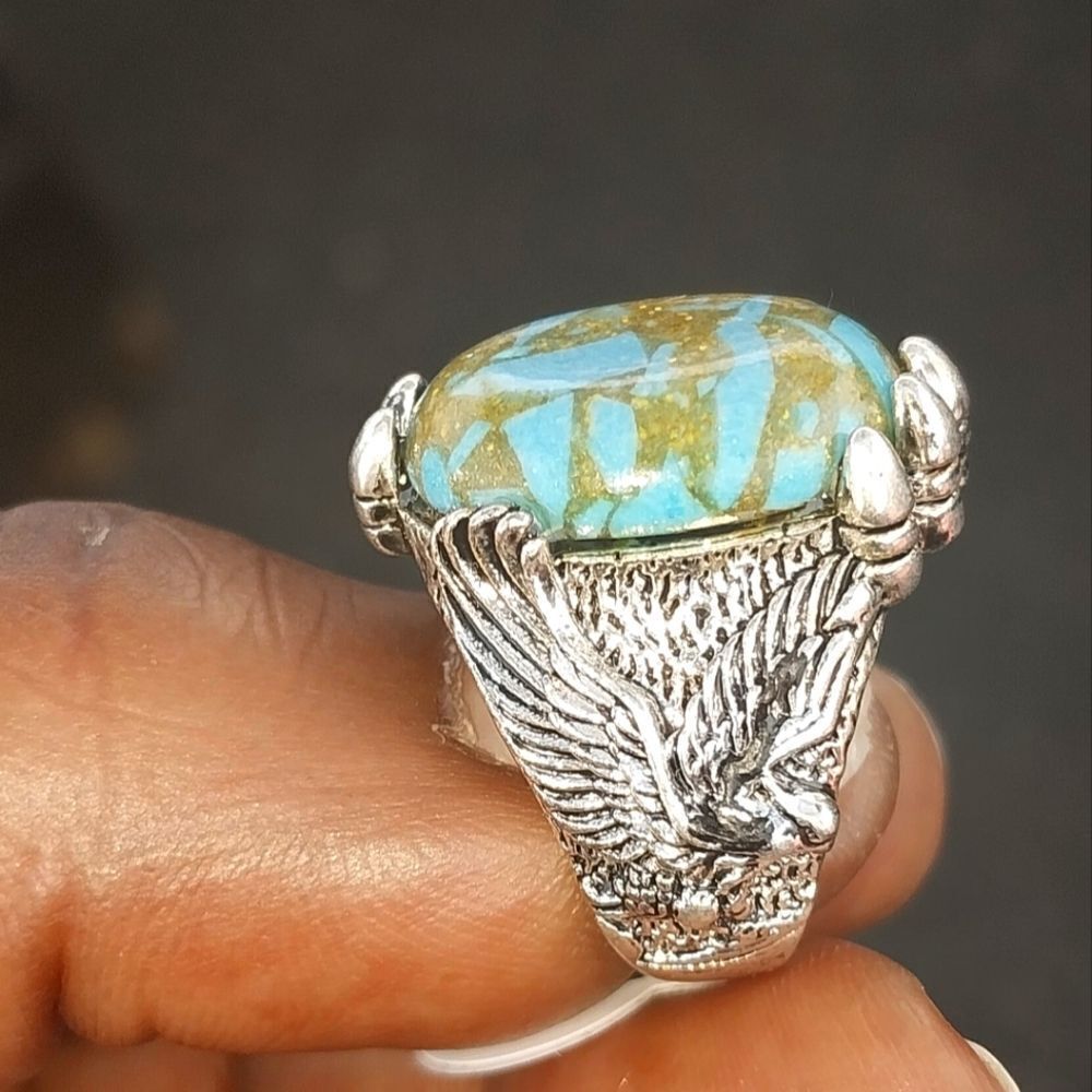 Vintage European and American Retro turquoise Gemstone Unisex ring sz 8 For Adul - Picture 2 of 5